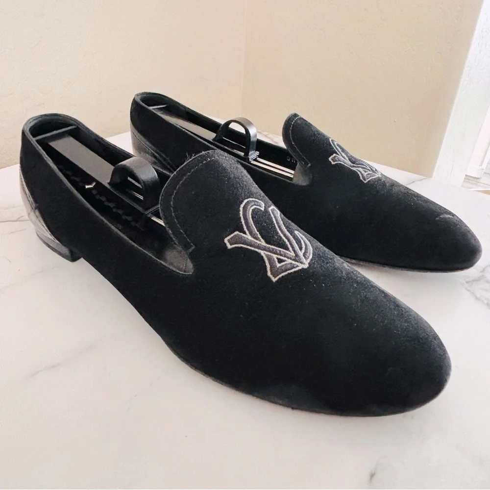 Louis Vuitton LV Monogram Women’s Suede Black Embroidered Loafers Size 40.5 10.5 - Picture 5 of 13
